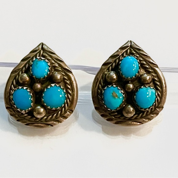 Signed - Irene Chiquito, Navajo. Vintage Sterling Silver Turquoise Earrings